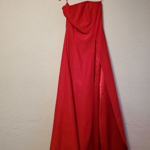 Red beaded prom formal dress